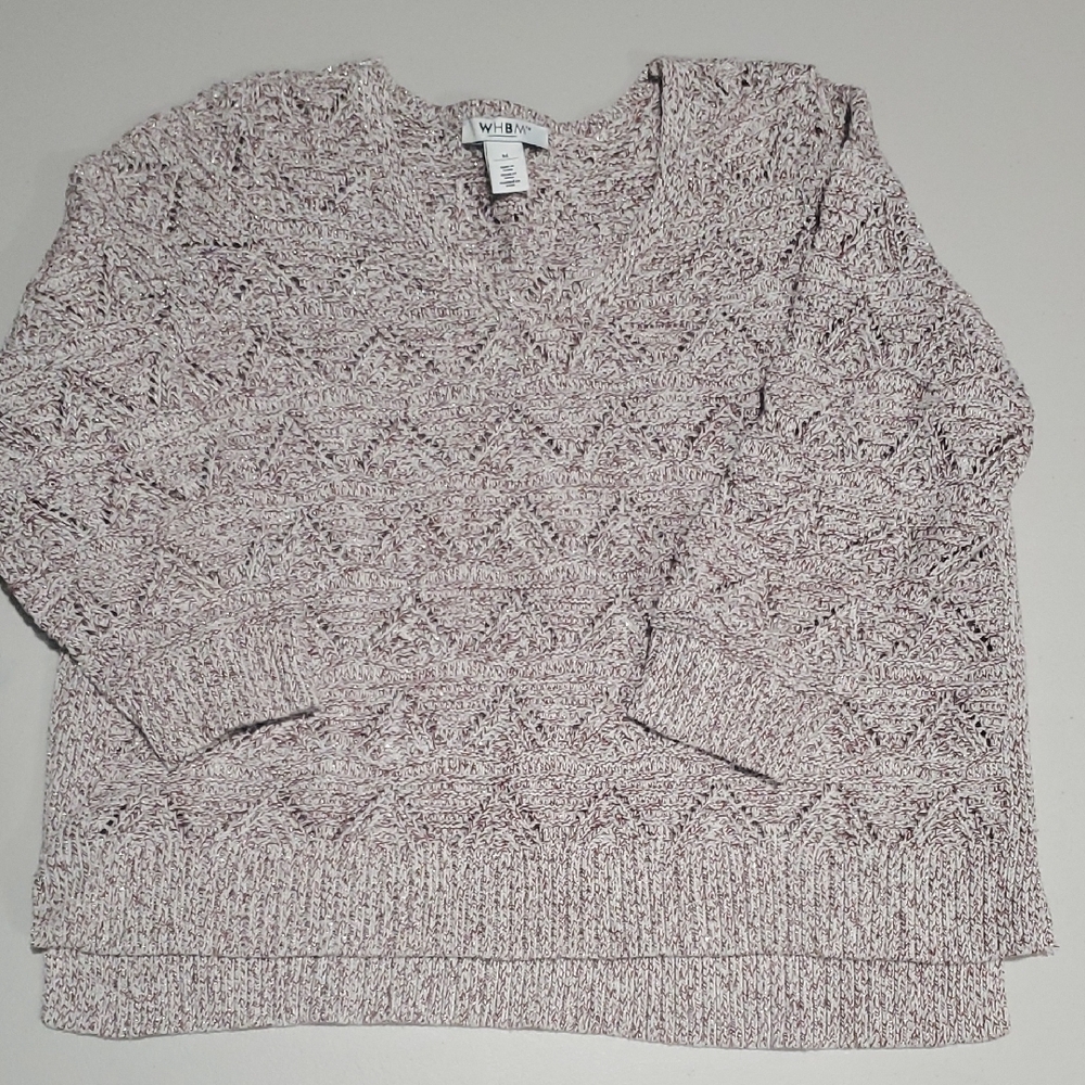 White House Black Market V-Neck Sweater - Cream With Brown And Sparkle